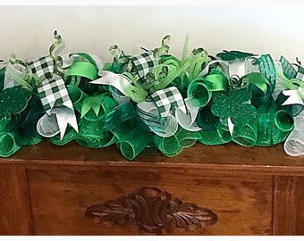 36" St Patricks Deco Mesh Mantel Swag/St Patricks Arrangement/Green and Lime Arrangement/St Patricks Swag