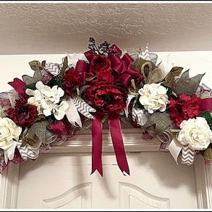 36” Elegant Burgundy White Moss and burlap floral arrangement/Burgundy floral arrangement/chrysanthemum arrangement
