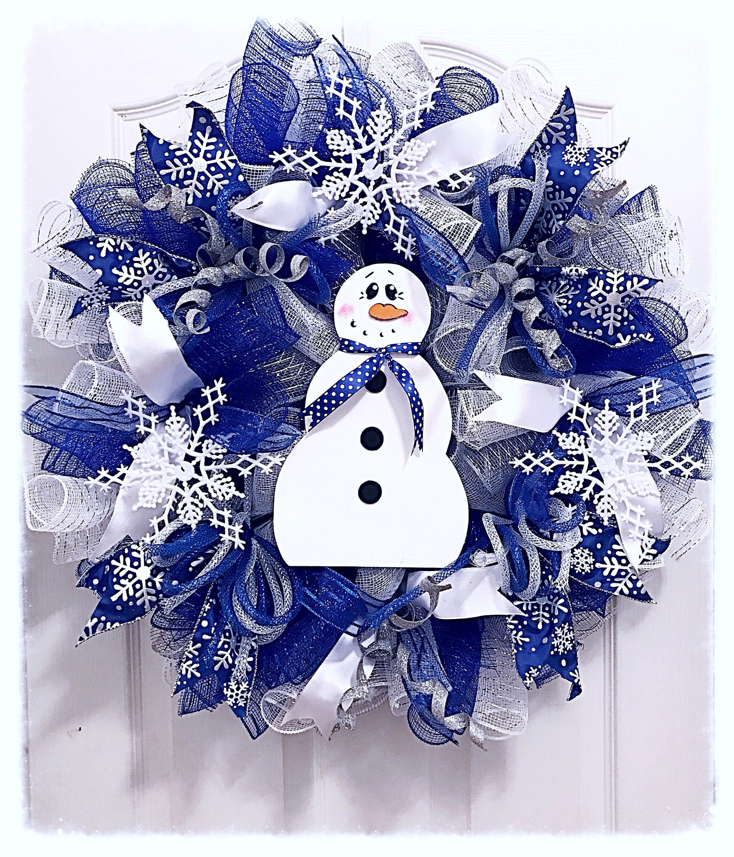 Snowman Snowflake Deco Mesh Wreath/Blue Snowman | Etsy