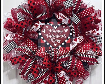 Happy Valentines Day buffalo plaid deco mesh wreath/Valentines Wreath/Buffalo plaid wreath