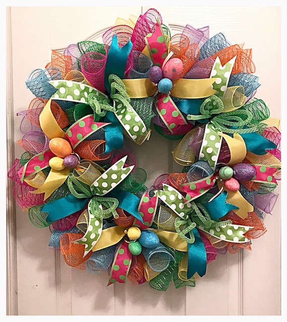 Easter Ribbon Wreath with Bunnies and Eggs The Holiday Aisle