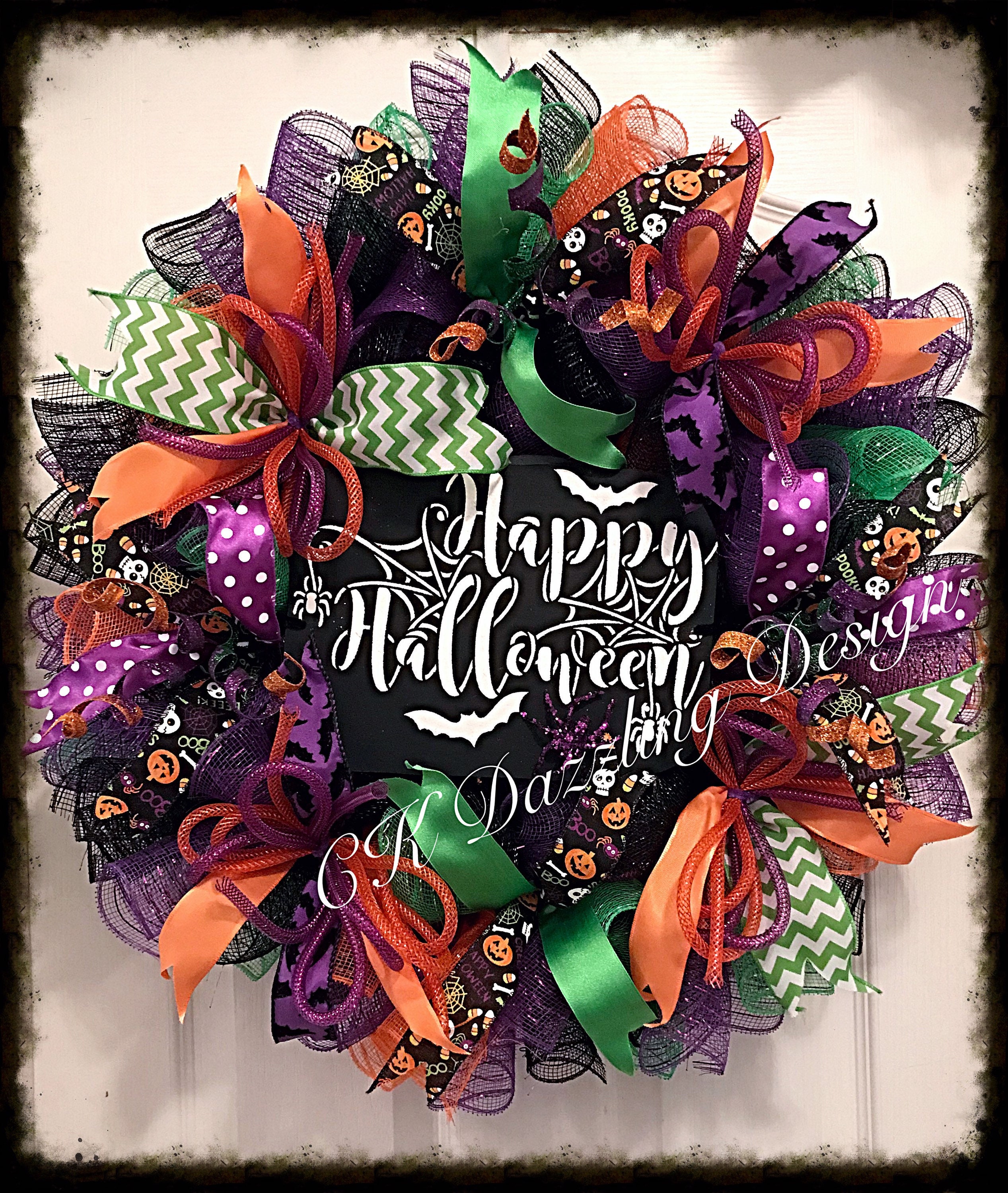 Halloween Purple Orange and Black Deco Mesh Wreath/happy - Etsy UK