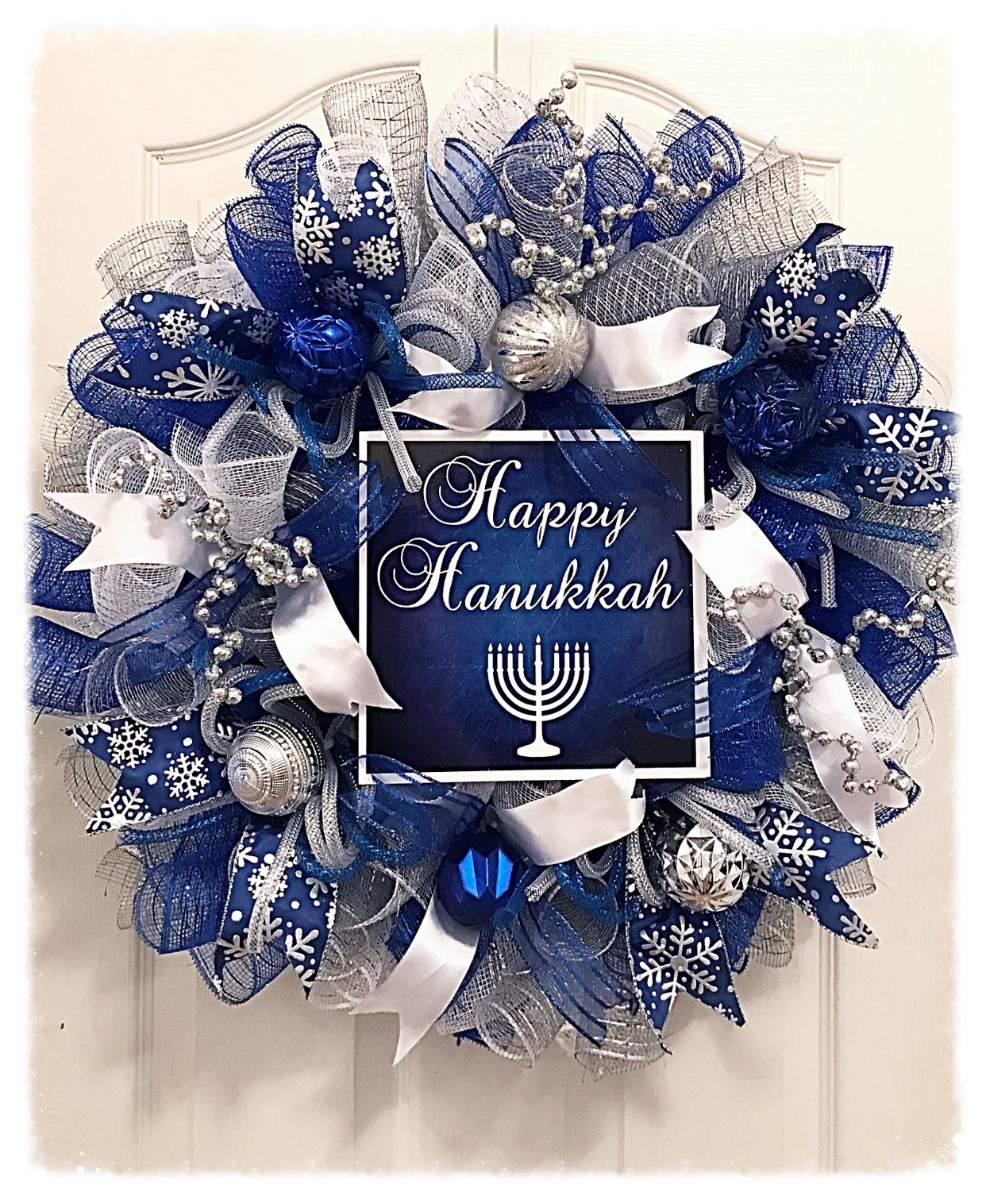 Happy Hanukkah deco mesh wreath/Hanukkah Wreath/Blue and Etsy