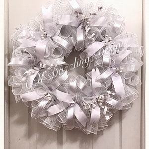 White Celebration Deco Mesh Wreath/Wedding Wreath/Communion Wreath/Celebration Wreath/Blessing Wreath/White Spring Wreath