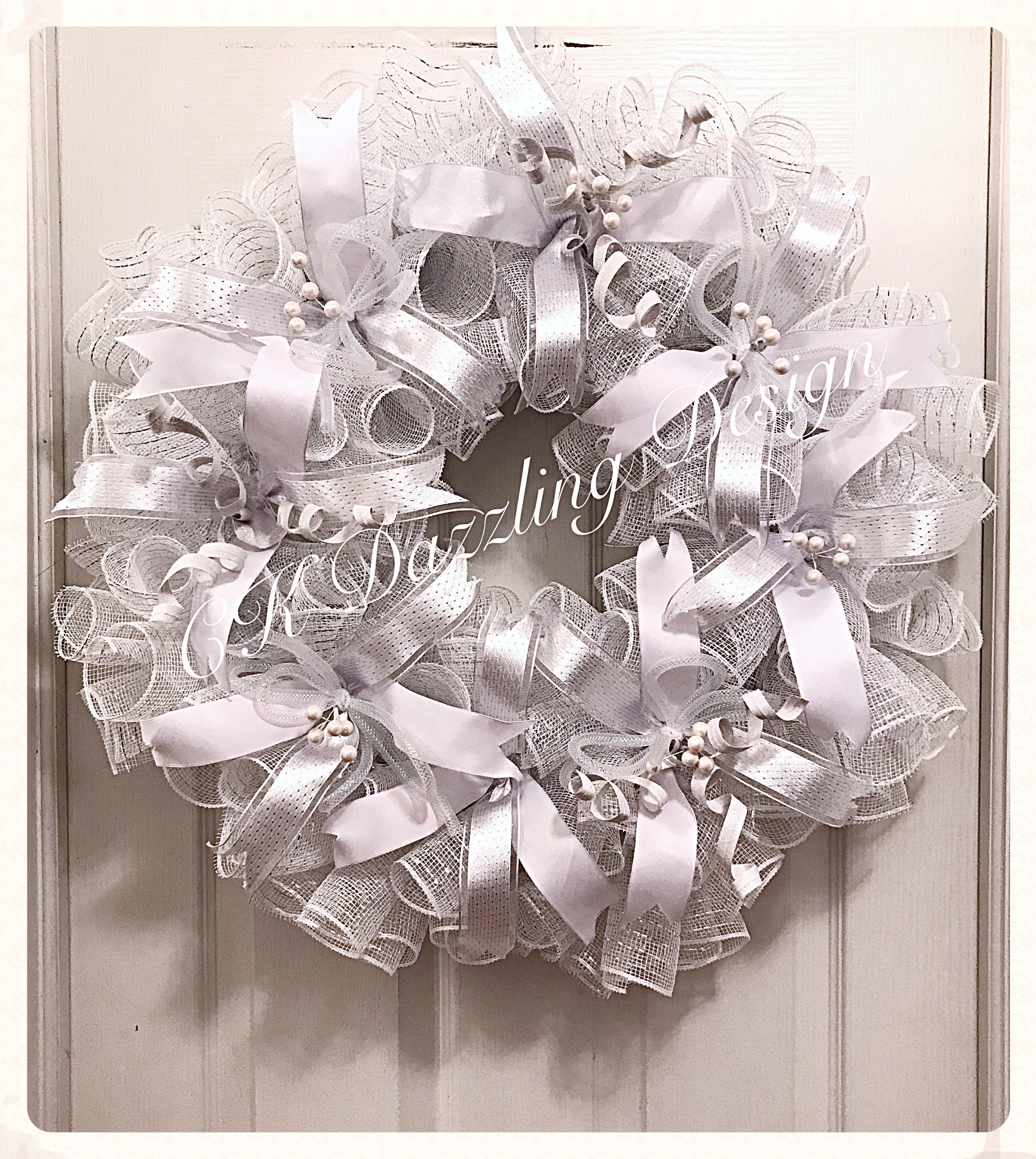 White Celebration Deco Mesh Wreath/Wedding Wreath/Communion Wreath/Celebration Wreath/Blessing Wreath/White Spring Wreath