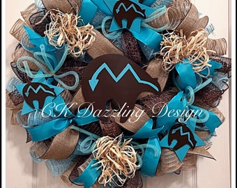 SouthWestern Bear Burlap Deco Mesh Wreath/Burlap Wreath/SouthWestern Bear Wreath/Turquoise Wreath