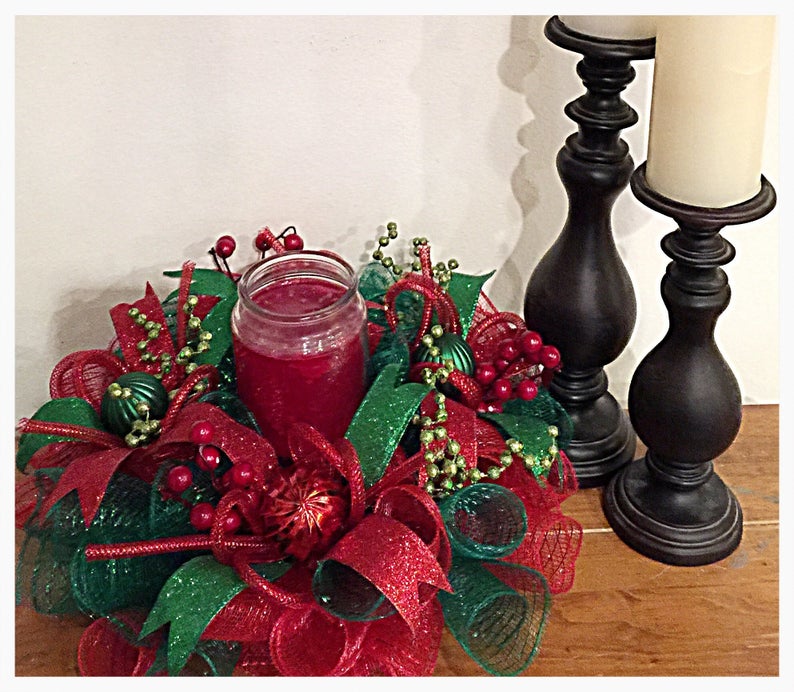 15 Christmas Red and Green Candle Arrangementcandle Not Etsy