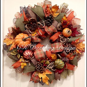 Fancy Fall Deco Mesh Wreath/Fall Wreath/Orange, Brown and Burlap Wreath/Sunflower Fall Wreath/Thanksgiving Wreath/Autumn Wreath