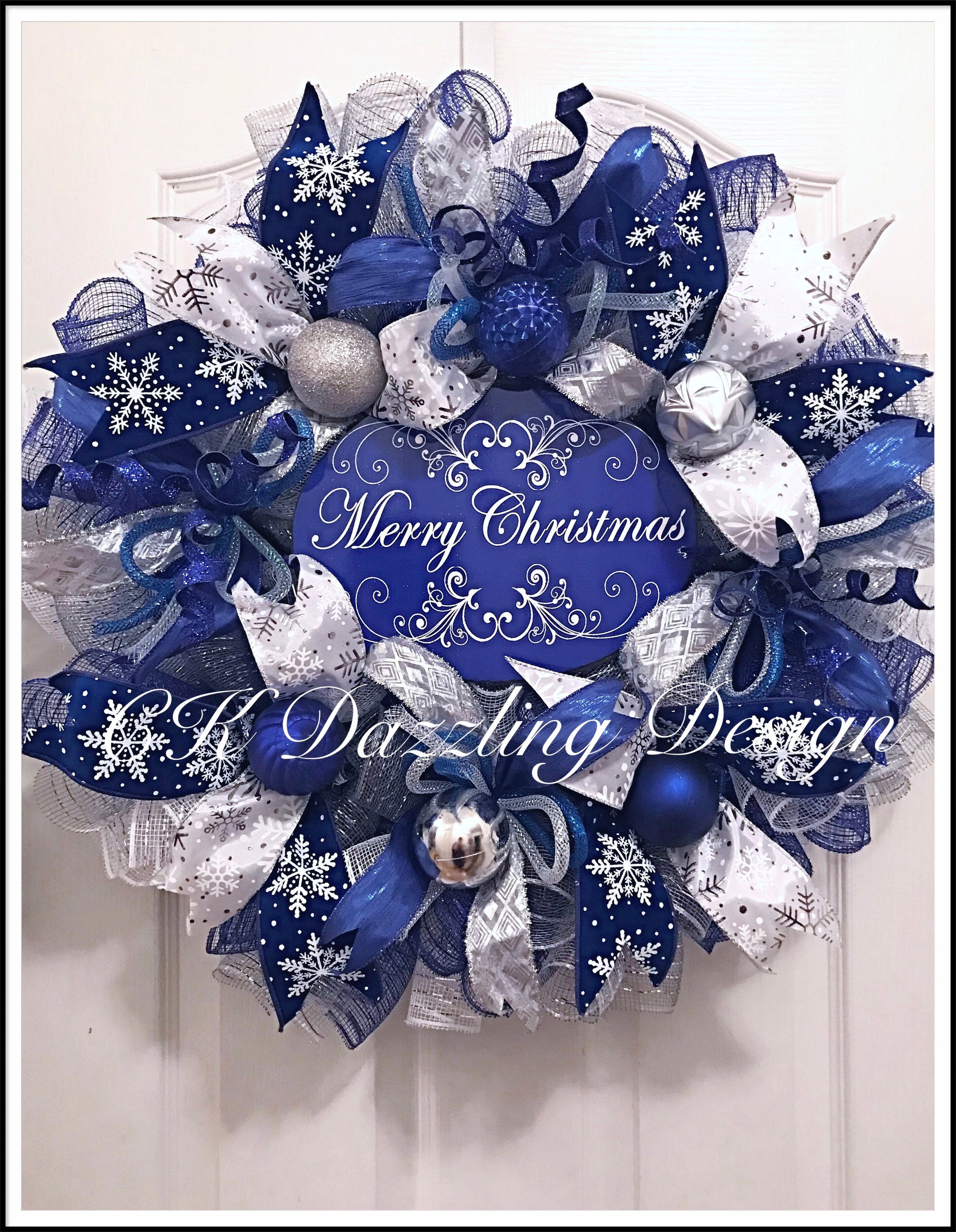 Blue Merry Christmas Deco Mesh Wreath/merry Christmas - Etsy