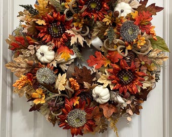 Elegant Fall Sunflower deco mesh wreath/Autumn Wreath