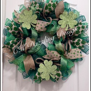 St Patricks Burlap Deco Medh Wreath/Saint Patrick&#39;s wreath/burlap wreath/Green Wreath/Saint Patrick&#39;s Day Wreath