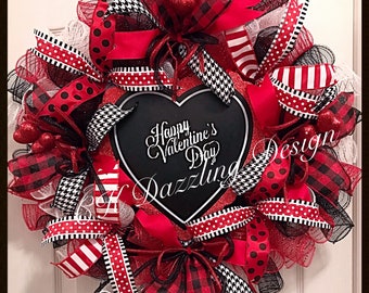 Happy Valentines Day buffalo plaid deco mesh wreath/valentines day wreath/Buffalo plaid Wreath/Red and black buffalo plaid Wreath