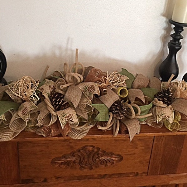36" Burlap Pinecone Arrangement: Rustic Cabin Decor