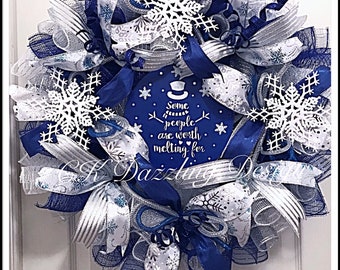 Snowman deco mesh wreath/snowman snowflake wreath/Christmas wreath/Snowman wreath