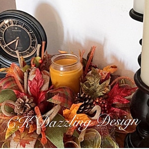 20" Fall Candle Centerpiece Arrangement(candle not included)/Fall Deco Mesh Centerpiece/Fall Candle Arrangement/Candle  Centerpiece