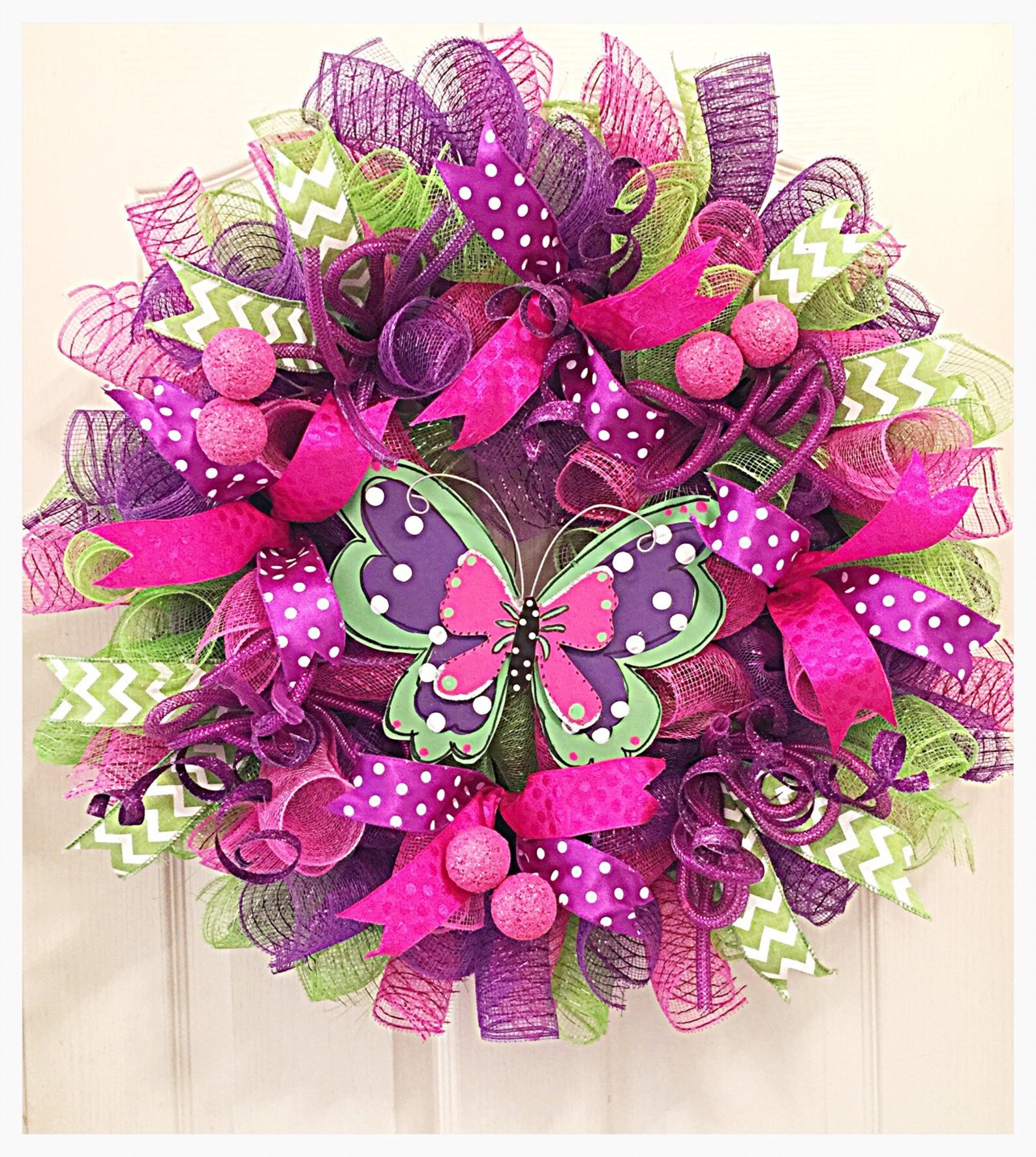 Butterfly Deco Mesh Wreath/Mothers Day Wreath/Purple Pink and image 1.