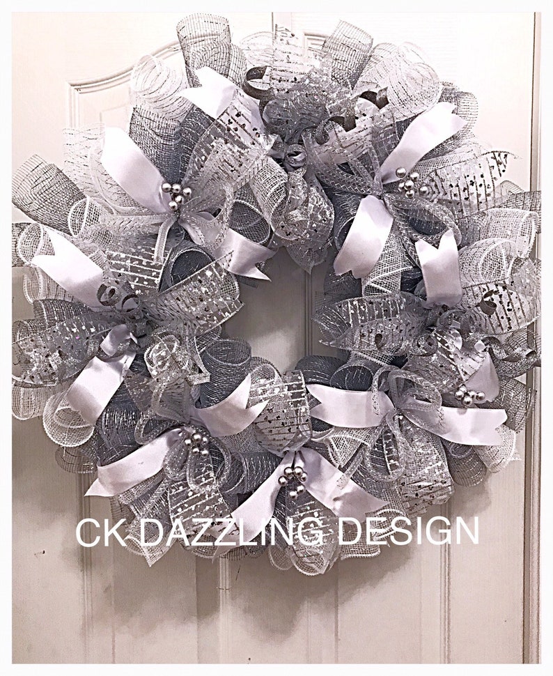 Silver White Wedding Deco Mesh Wreath/ Wedding Wreath/Silver Etsy
