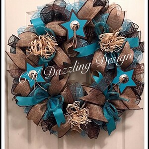 Turquoise Star Burlap Wreath: Southwestern Cowboy Decor (25 inches) image 3