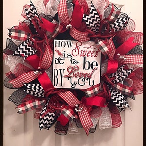 Valentine Red, Black and White Sign Deco Mesh Wreath/Red, Black and White Wreath/Valentine Wreath