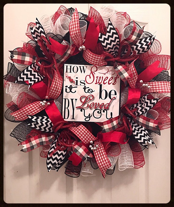 Love Wreath Red Black /& White Wreath Valentine Wreath Valentine Door Wreath