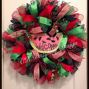 Watermelon welcome deco mesh wreath/Summer wreath/watermelon red black and lime wreath/Watermelon wreath