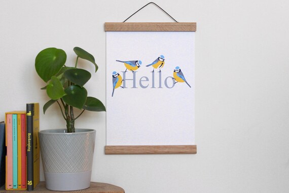 Hello Blue Tit art print - Spring print, mothers day gift, bird print, british bird print, bird wall art, bird illustration, bird picture