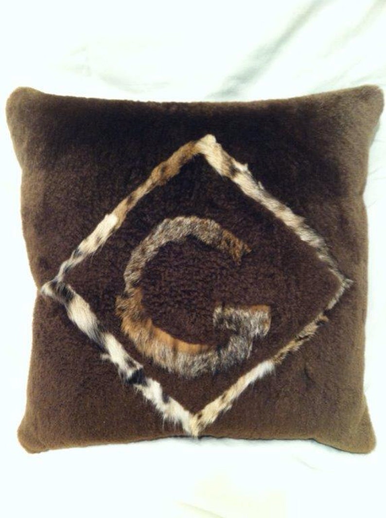 Genuine Long Sheared American Beaver Pillow with Bobcat Inlay image 3