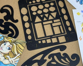 ACEO - Artist Trading Card Template, Stencil, Mini French Curves - ATCs – Primitive Shapes & Cut Lines