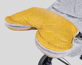 Handwärmer, Muff, Kinderwagen, Buggy, Fahrradanhänger, Kinderwagenmuff, Handmuff, MIRA mini dots ocre, Liebes von Priebes