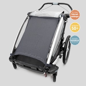 Bicycle trailer sun canopy muslin UV 50 + sun sail, (THULE Cross, Coozer keeke, HAUK dryk) 2-seater, sun sail, Sören, graphite