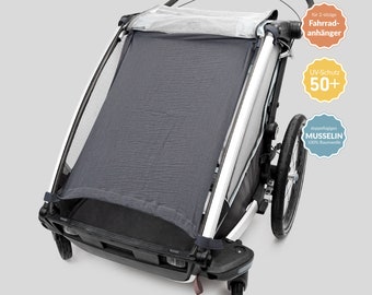 Bicycle trailer sun canopy muslin UV 50 + sun sail, (THULE Cross, Coozer keeke, HAUK dryk) 2-seater, sun sail, Sören, graphite