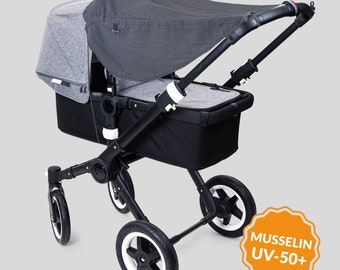 Sonnensegel Kinderwagen, Musselin,  UV Schutz, Sonnensegel musselin, Buggy, Liebes von Priebes, JOHANNA, musselin graphit