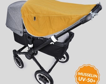 Sonnensegel Kinderwagen, Musselin,  UV Schutz, Sonnensegel musselin, Buggy, Liebes von Priebes, JOHANNA, musselin senf