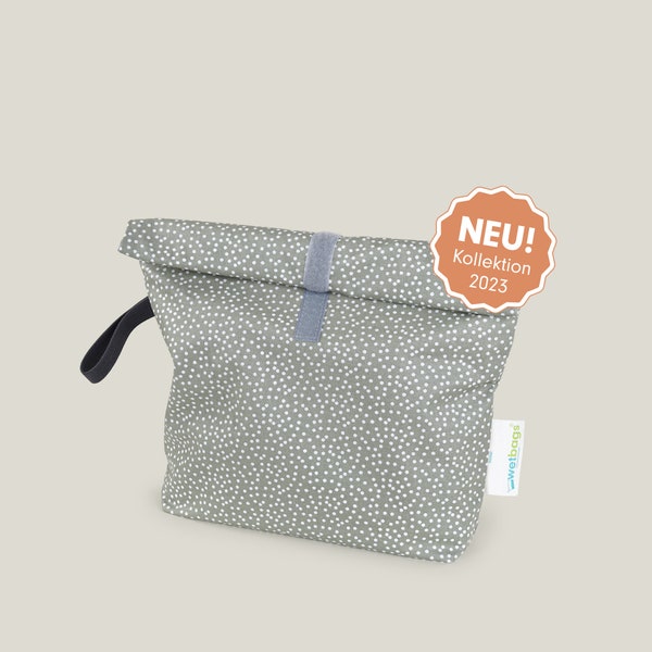 ROLLUP WETBAGS®, M, Liebes von Priebes, WETBAG, Windeltasche, Wechselkleidung Beutel, Nasstasche, wasserabweisend, mini dots salbei