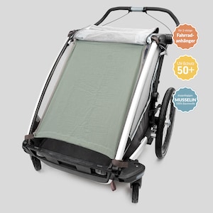 Bicycle trailer sun canopy muslin UV 50+ sun shade, (THULE Cross, Coozer keeke, HAUK dryk) 2-seater, sun shade, Sören, green