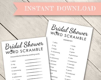 Bridal Shower Word Scramble Game, Wedding Game, Word Scramble, Shower Game, Bling Game, Wedding Game, Digital Download