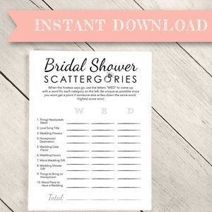 Bridal Shower Scattergories Game, Instant Download Bridal Shower Game, Scattergories Wedding Game, Printable Bridal Shower Party Game