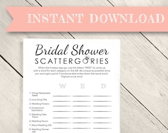 Bridal Shower Scattergories Game, Instant Download Bridal Shower Game, Scattergories Wedding Game, Printable Bridal Shower Party Game