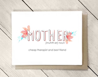 Funny Mother's Day Card for Mom, Funny Mom Birthday Card, Mom Funny Definition Card, Mom Birthday Gift From Daughter, Funny Mother Card
