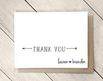 Personalized Wedding Thank You Card, Bridal Shower Thank You, Heart and Arrow Card Set, Future Mr and Mrs, Bride and Groom Card Set