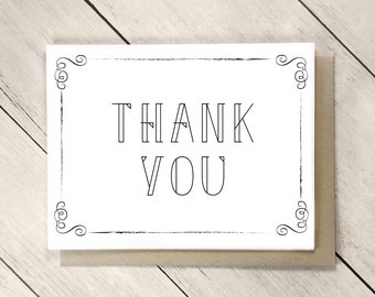 Bridal Shower Thank You Card, Wedding Thank You Card, Swirl Elegant Thank You, Bridal Thank You, Groom Thank You, Baby Shower Invite Thanks