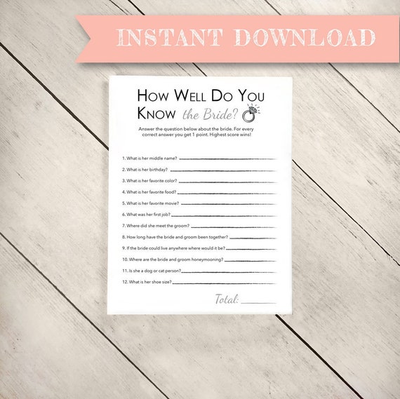Bridal Shower How Well Do You Know The Bride Quiz Bridal Etsy