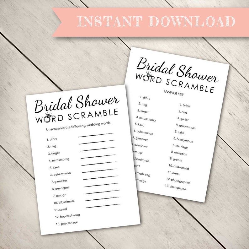 Bridal Shower Word Scramble Game, Wedding Game, Word Scramble, Shower ...