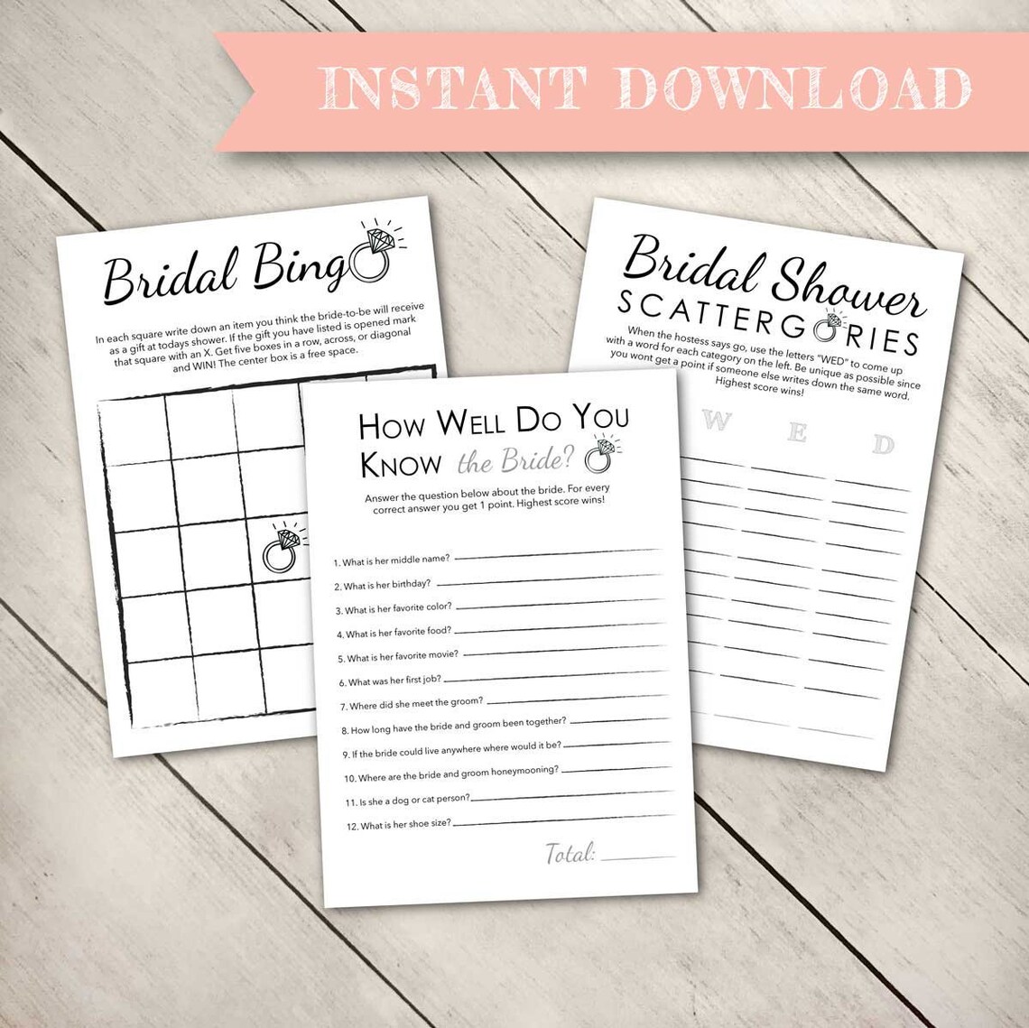 BRIDAL SHOWER GAME Set includes 3 Games Bridal Shower Etsy
