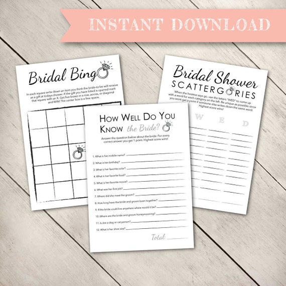 BRIDAL SHOWER GAME Set includes 3 Games Bridal Shower Etsy