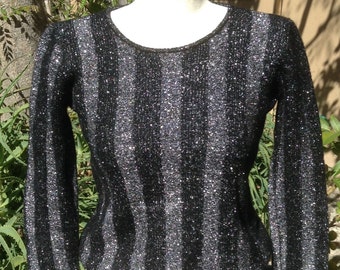 Vintage 50's silver metallic Bad girl sexy bombshell  striped Lurex sweater  Sz 36-38" bust