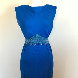 Sexy Vintage Aqua Beaded Chiffon Cocktail Dress Sz 26 W image 2