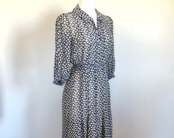 Vintage 1930’s Navy Floral Print Day Dress Sz 28” W