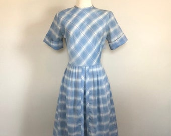 Vintage 50's Western Shadow Plaid Day Dress Sz 28" W