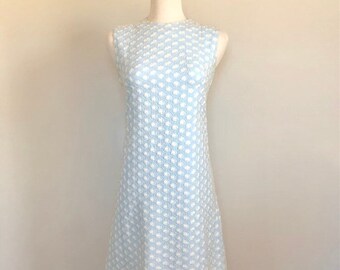 Vintage 60's Baby Blue Embroidered Sheath Dress Sz 30" W